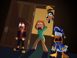  2023 anatid anseriform anthro avian bird canid canine clothing crossover disney donald_duck duck family_guy female footwear galaxy_cowboy goofy_(disney) group hi_res human kingdom_hearts lois_griffin male mammal open_mouth shocked sora_(kingdom_hearts) square_enix walk-in 