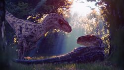  16:9 3d_(artwork) 4k absurd_res athena_(jurassic_park) blender_(artwork) blue_(jurassic_world) claws digital_media_(artwork) dinosaur dromaeosaurid duo extinct female feral forest grass hi_res jurassic_park jurassic_world kretduy leaf light light_beam lounging plant prehistoric_species relaxing reptile scalie shrub sunbeam sunlight tail theropod tree universal_studios velociraptor velociraptor_(jurassic_park_3) widescreen 