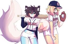  1boy absurdres alternate_costume anakoluth animal_ears aska_(anakoluth) ball baseball baseball_cap baseball_mitt baseball_uniform blonde_hair blue_eyes blush brown_eyes brown_hair closed_mouth contrapposto cowboy_shot crop_top cropped_shirt dog_ears dog_girl dog_tail doosan_bears female fox_ears fox_girl fox_tail furry furry_female furry_male glasses hat highres holding holding_ball kbo_league looking_at_viewer midriff navel original otoko_no_ko parted_lips round_eyewear short_hair short_shorts shorts smile sportswear tail teeth white_shorts 