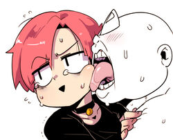  2boys bad_id bad_pixiv_id bags_under_eyes black_choker choker doppel_(bonnypir) faceless faceless_male fat fat_man licking licking_another&#039;s_cheek licking_another&#039;s_face looking_away male_focus motion_lines multiple_boys park_jinim_(parkgee) pink_hair real_life simple_background sweat sweatdrop tears tongue tongue_out trembling white_background yaoi 