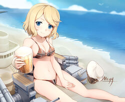  alcohol alternate_breast_size artist_name beach beer beer_mug bikini blonde_hair blue_eyes blue_sky breasts cannon cleavage closed_mouth cloud commentary_request cup day female hand_on_own_thigh hand_up hat holding holding_cup horizon large_breasts looking_at_viewer machinery mtyy mug o-ring o-ring_bikini o-ring_top ocean on_ground outdoors parted_bangs peaked_cap photoshop_(medium) pier short_hair signature sitting sky smile solo swimsuit torpedo unworn_hat unworn_headwear warship_girls_r z16_friedrich_eckoldt_(warship_girls_r) 