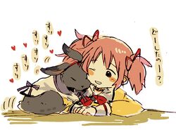  ;o akemi_homura akemi_homura_(magical_girl) animal animalization bad_id bad_pixiv_id blush_stickers cheek-to-cheek closed_eyes female hair_ribbon headpat heads_together heart kaname_madoka magical_girl mahou_shoujo_madoka_magica mahou_shoujo_madoka_magica_(anime) no no_nose nuzzle one_eye_closed parted_lips pink_eyes pink_hair rabbit ribbon short_hair short_twintails simple_background smile_(rz) translated twintails uzaki_(jiro) white_background 