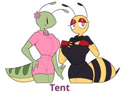  animal_humanoid arthropod arthropod_humanoid bee_humanoid big_breasts breasts clothing curtain_call_challenge curvy_figure female hand_on_breast heart_eyes heart_symbol honey_(idolomantises) hourglass_figure humanoid hymenopteran hymenopteran_humanoid idolomantises insect_humanoid insects looking_at_viewer mantis mantis_humanoid papaya_(idolomantises) simple_background small_waist white_background wide_hips 