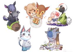  animal_crossing anthro avian bird blue_body blue_fur blush book bovid caprine chibi dom_(animal_crossing) domestic_cat equid equine fauna_(animal_crossing) felid feline felis female fur gladys_(animal_crossing) goat group head_tuft horn horse lolly_(animal_crossing) male mammal maple_(animal_crossing) napping nintendo reading roscoe_(animal_crossing) ry_o_ta sheep sherb_(animal_crossing) sleeping tuft wool_(fur) 