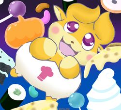  anthro blush cake candy cheese clothed clothing cocotama cookie dairy_products dessert featureless_limbs food fruit fur gingerbread_cookie himitsu_no_cocotama jelly_bean lollipop lunarpanda8686 male mammal mint_chocolate_chip mogutan_(cocotama) multicolored_body multicolored_fur open_mouth panties pineapple pineapple_pizza pizza plant pumpkin soft_serve_icecream solo sushi underwear yellow_body yellow_fur 