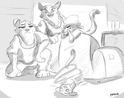  akella anthro betty_(weaver) bodily_fluids bovid breakdancing canid canine canis caprine cheering dancing disney domestic_sheep electronics fan_character felid female furniture greyscale group hooves male mammal marty_(weaver) monochrome mustelid musteline pack_street pandora_(weaver) pantherine remmy_cormo sharp_teeth sheep smile sofa stoat sweat teeth television tiger true_musteline weasel wolf zootopia 