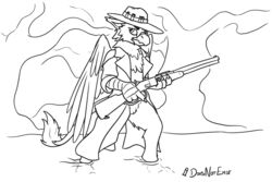  3:2 allister anthro avian cowboy gryphon gun hi_res holding_object holding_weapon hunt_showdown hunter lever_action lever_action_rifle male monochrome mythological_avian mythological_creature mythology ranged_weapon rifle solo swamp weapon 