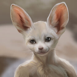  1:1 anthro black_eyes canid canine desert fennec_fox fox fur half_naked hi_res male mammal smile solo stampmats true_fox white_body white_fur 