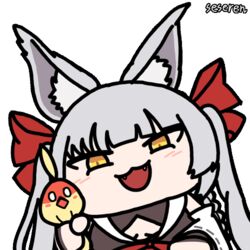  :3 animal_ear_fluff animal_ears animated animated artist_name asanagi_(azur_lane) azur_lane blush bow breasts chibi chibi_only chinese_commentary commentary_request fangs female fox_ears fox_girl grey_hair hairbow half-closed_eyes looking_at_viewer looping_animation lowres manjuu_(azur_lane) open_mouth red_bow seseren simple_background small_breasts squeezing transparent_background 