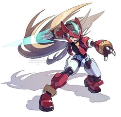  1boy android blonde_hair closed_mouth commentary energy_sword fighting_stance gloves green_eyes helmet highres holding long_hair male_focus mega_man_(series) mega_man_zx model_zx_(mega_man) open_mouth red_helmet robot_ears simple_background solo sword tanaka_(is2_p) vent_(mega_man) weapon white_background white_gloves 