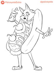  anthro banana banana_costume banana_split banana_split_costume canid canine canis clothing costume cream_(food) dessert female food food_costume fruit fruit_costume hi_res ice ice_cream ice_cream_costume illumination_entertainment mammal plant porsha_crystal psicoyote sing_(movie) solo split wolf 