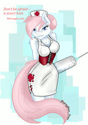  anthro clothing corset english_text equid equine female friendship_is_magic fur furrytan hasbro hi_res lingerie mammal my_little_pony nurse nurse_clothing nurse_redheart red_cross solo text topwear uniform white_body white_fur 