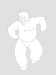  3:4 absurd_res anthro arm_tuft armpit_hair armpit_tuft bear belly big_arms body_hair bottomwear brian_dubois bulge chest_tuft clothing dancing digital_drawing_(artwork) digital_media_(artwork) drug_addict echo_(game) echo_(series) echo_project elbow_tuft happy hi_res male mammal mrjosh47 muscular muscular_arms notched_ear pants pants_only sharp_teeth shirtless shirtless_male smile solo teeth teeth_showing tuft 