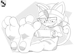  2020 3_toes ambiguous_gender anthro barefoot big_feet clothing digit_ring eyewear feet felid feline fingers foot_fetish foot_focus gaming generation_1_pokemon giantboonehusky_(artist) glasses greyscale hat headgear headwear hi_res huge_feet jewelry jinu_(character) mammal meowth monochrome nintendo patreon plantigrade pokemon pokemon_(species) ring semi-anthro soles solo spread_toes toe_ring toes 