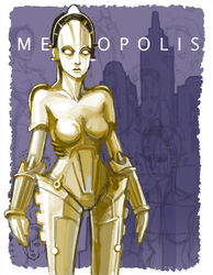  android blank_expression city cityscape empty_eyes female gold_skin machine maria_(metropolis) metallic_body metropolis_(1927) movie_reference not_furry personasama robot solo tribute 