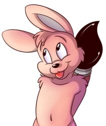  alpha_channel anthro black_nose brush fur hi_res inkbunny inkbunny_(character) lagomorph leporid male mammal mascot navel paintbrush pink_body pink_fur rabbit roarey_raccoon simple_background slightly_chubby solo tongue tongue_out transparent_background 