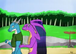  absurd_res anthro blue_body blue_skin claws dragon duo hi_res horn male mythological_creature mythological_scalie mythology plant reptile scalie tree youmadsin 