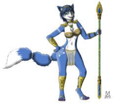  2019 6:5 [in]vader accessory alpha_channel anthro armor blue_body blue_fur blue_hair bottomwear bracers breasts canid canine chest_tuft clothing digitigrade female fluffy fluffy_tail footwear fox fur fur_markings furgonomics green_eyes hair hair_accessory hairband half-closed_eyes hand_on_hip hi_res jewelry krystal&#039;s_staff krystal_(star_fox) loincloth looking_at_viewer mammal markings midriff narrowed_eyes necklace nintendo sandals solo staff star_fox tail tail_accessory tailband tribal tribal_markings tuft white_body white_fur 