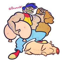  1:1 alpha_channel ambiguous_gender biceps cartoon_network dasmuskel domestic_pig duo ed_edd_n_eddy feral food hair human human_focus male mammal meat muscular muscular_male not_furry_focus pecs purple_hair rolf_(eene) sausage simple_background suid suina sus_(pig) teats transparent_background 