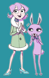  2014 alternate_species anthro bracelet bunny_(courage_the_cowardly_dog) c2ndy2c1d cartoon_network courage_the_cowardly_dog duo female gem hair hi_res human humanized jewelry lagomorph leporid mammal necklace pearl_(gem) pearl_necklace pink_body pink_hair rabbit 