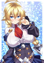  absurdres ahoge blazblue blonde_hair blue_eyes blush braid breasts es_(xblaze) female highres large_breasts long_hair looking_at_viewer shirokuma_a single_braid smile solo underbust xblaze 