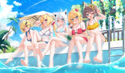  1st_generation_(hololive) 5girls :3 absurdres ahoge akai_haato akai_haato_(hololive_summer_2019) aki_rosenthal aki_rosenthal_(hololive_summer_2019) animal_ear_fluff animal_ears aqua_eyes arm_support arm_up armpit_crease armpits barefoot bat_hair_ornament bikini black_choker blonde_hair blue_bikini blue_sky blush braid braided_ponytail braided_sidelock breasts brown_hair choker closed_mouth cloud cloudy_sky collarbone crossed_bangs crossed_legs day dorsiflexion ear_piercing eyelashes feet flower fox_ears fox_girl fox_shadow_puppet fox_tail frilled_bikini frills full_body gold_trim hair_between_eyes hair_flower hair_ornament hand_up hat heart heart_hair_ornament highres hololive jewelry knee_up knees_together_feet_apart large_breasts leaning_forward legs lens_flare long_hair looking_at_viewer low_ponytail medium_breasts multiple_girls nail_polish natsuiro_matsuri natsuiro_matsuri_(hololive_summer_2019) navel necklace oerba_yun_fang official_alternate_costume on_ground one_eye_closed one_side_up open_mouth outdoors palm_tree piercing plant plump poolside potted_plant purple_eyes red_bikini sailor_hat shadow shirakami_fubuki shirakami_fubuki_(hololive_summer_2019) short_hair short_twintails side_ponytail sidelocks sitting skin_fang sky small_breasts smile soles solo splashing sunflower swimsuit tail teeth thigh_strap thighs toenail_polish toenails toes tree twintails underboob upper_teeth_only v very_long_hair virtual_youtuber water white_bikini white_hair white_hat yellow_eyes yoshie_eneko yozora_mel yozora_mel_(hololive_summer_2019) 