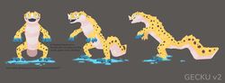  ambiguous_gender claws concept_art english_text eublepharid gecko gecku_(lkbc) goo_creature hi_res horn leopard_gecko little_kitty_big_city lizard multiple_angles official_art open_mouth reptile scalie semi-anthro solo standing_on_hind_legs tail text thick_tail xvalociraptor 