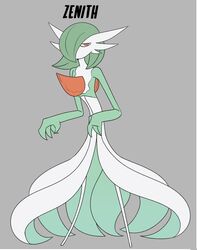  2022 absurd_res anthro biped black_outline character_name digital_media_(artwork) dooblebugs full-length_portrait gardevoir generation_3_pokemon green_hair grey_background hair hair_over_eye hi_res looking_at_viewer male medium_hair nintendo one_eye_obstructed outline pokemon pokemon_(species) portrait red_eyes simple_background slim solo standing zenith_(dooblebugs) 