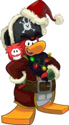  alpha_channel avian beard belt bird black_hair brown_belt brown_clothing brown_jacket brown_topwear captain_rockhopper christmas christmas_clothing christmas_headwear christmas_lights clothing club_penguin duo facial_hair full-length_portrait fur_trim_headwear grin hair hat headgear headwear holidays jacket jolly_rodger male official_art open_mouth penguin pirate_hat portrait puffle santa_hat shirt smile teeth toony topwear unknown_artist upper_teeth white_clothing white_shirt white_topwear 