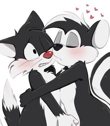  2023 anthro black_body black_fur blush duo felid feline fur gz8ty heart_symbol hug icon looney_tunes male male/male mammal mephitid one_eye_closed pepe_le_pew simple_background skunk striped_skunk sylvester_(looney_tunes) warner_brothers white_background white_body white_fur 