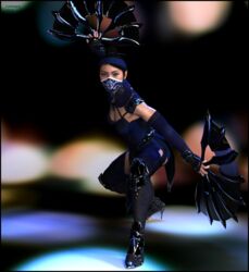  1girl 1girls 3d asian asian_female black_hair colmarq female female_only fully_clothed kitana kunoichi mask medium_breasts mortal_kombat ninja pinup skinny slushe_(website) solo toned toned_female 