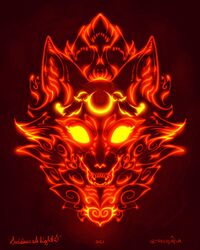  absurd_res canid canine concept_art fantasy fox fox_spirit hi_res magic mammal saberlinsla 