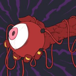  clenched_hand extra_pupils eyeball feet_out_of_frame female fingernails hand_out_of_frame head_out_of_frame holding interlocked_fingers komeiji_satori mefomefo outstretched_arms pink_eyes purple_background simple_background spanish_commentary surprised third_eye touhou veins veiny_arms yellow_nails 