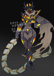  absurdres armor black_armor black_background black_bodysuit blue_armor blue_eyes blue_gloves bodysuit catball1994 driver_(kamen_rider) female full_body gauntlets genderswap_(mtf) gloves glowing glowing_eyes gradient_background grey_background gun heterochromia highres holding holding_sword holding_weapon index_finger_raised kamen_rider kamen_rider_dread kamen_rider_gotchard_(series) looking_at_viewer pixiv_logo rider_belt rule_63 scarf shoulder_armor simple_background skeleton solo sword tokusatsu torn_clothes torn_scarf twitter_username type_zero_form weapon white_scarf yellow_eyes 