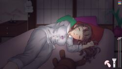  1girls abuse bed bedroom brown_hair dark_room female flashlight game hentai_game incest medium_ass medium_breasts medium_hair medium_thighs night_attack_on_little_sis! open_mouth pajamas sleeping teenager without_consent younger_sister 