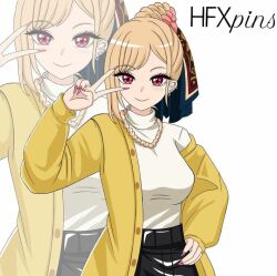  1girls female female_only hfxpins human kitagawa_marin smile solo sono_bisque_doll_wa_koi_wo_suru yellow_hair yellow_jacket 