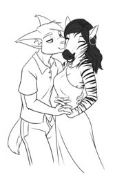  2:3 absurd_res anthro black-kitten closed_eyes duo equid equine felid feline female hi_res jayden_(black-kitten) keith_(black-kitten) kissing lynx male male/female mammal monochrome open_mouth open_smile romantic romantic_couple smile zebra 