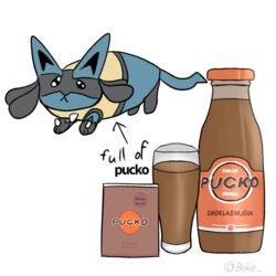  1:1 2022 ambiguous_gender beady_eyes beverage black_body black_fur blue_body blue_fur boke_(artist) bottle candy chest_spike chocolate chocolate_milk container cup dessert digital_media_(artwork) english_text feral feralized flavored_milk food full_of_milk/soup_(meme) fur generation_4_pokemon hand_spike lucario meme milk nintendo pokemon pokemon_(species) pucko_(drink) signature simple_background slightly_chubby solo spikes spikes_(anatomy) swedish_text tan_body tan_fur text translated 