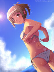  bikini day female kimi_kiss lens_flare nyazui ocean outdoors sakino_asuka side-tie_bikini_bottom solo swimsuit 