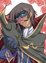  1boy boyakki code_geass commentary_request disguise facial_hair ka2 lelouch_vi_britannia male_focus mask moustache parody solo time_bokan_(series) yatterman 