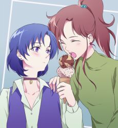  bad_id bad_pixiv_id bishoujo_senshi_sailor_moon blue_hair blush brown_hair choker closed_eyes food ice_cream kino_makoto mizuno_ami multiple_girls negom ponytail purple_eyes short_hair 