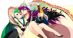  2boys androgynous bad_id bad_pixiv_id black_eyes bracelet cable carrying dalc_rose earrings feathers freckles grin highres ja&#039;far_(magi) jewelry keffiyeh long_hair magi_the_labyrinth_of_magic male_focus multiple_boys pointy_footwear purple_hair ring robe shoes short_hair simple_background sinbad_(magi) smile string string_of_fate tassel thick_eyebrows turban white_background white_hair wide_sleeves wind wrist_cuffs yaoi yellow_eyes 