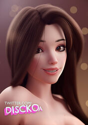  1girls 3d alternate_hairstyle asian blender blizzard_entertainment brown_eyes brown_hair cute d.va discko discko_d.va eyelashes eyeliner eyeshadow facepaint facial_markings female female_only hana_song korean light-skinned_female long_hair looking_at_viewer nude overwatch pale-skinned_female pale_skin petite pink_eyeshadow pink_lipstick seductive_look slim small_breasts smile smug smug_face smug_smile solo teenager whisker_markings 