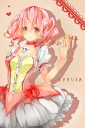  bad_id bad_pixiv_id bow breasts bubble_skirt bugles_(food) bugles_on_fingers character_name choker cosplay dress female food food_on_hand hanagata inu_x_boku_ss kaname_madoka kaname_madoka_(cosplay) kaname_madoka_(magical_girl) look-alike magical_girl mahou_shoujo_madoka_magica mahou_shoujo_madoka_magica_(anime) medium_breasts pink_eyes pink_hair roromiya_karuta skirt skull solo twintails 