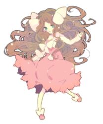  bow brown_hair caitlin_(pokemon) commentary_request dress female green_eyes long_hair nakamura_sandayo photoshop_(medium) pokemon pokemon_dppt pokemon_hgss pokemon_platinum simple_background solo white_background 