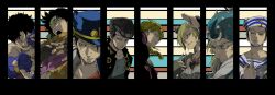  6+boys bad_id bad_pixiv_id battle_tendency birthmark black_hair blonde_hair column_lineup diamond_wa_kudakenai dixie_cup_hat double_bun family female gakuran giorno_giovanna hair_bun hat higashikata_josuke higashikata_josuke_(jojolion) highres joestar_birthmark johnny_joestar jojo_no_kimyou_na_bouken jojolion jonathan_joestar joseph_joestar joseph_joestar_(young) kujo_jolyne kujo_jotaro makkamu military_hat multiple_boys phantom_blood school_uniform stardust_crusaders steel_ball_run stone_ocean vento_aureo 