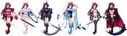  amazuyu_tatsuki armor cape costume_chart greaves halberd headdress katana kousaka_tamaki leotard long_hair polearm red_hair scythe shield sword to_heart_2 to_heart_2_dungeon_travelers weapon 