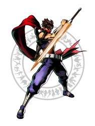  1boy absurdres brown_hair capcom fighting_stance full_body highres male male_focus marvel marvel_vs._capcom marvel_vs._capcom_3 marvel_vs_capcom marvel_vs_capcom_3 mask mori_toshiaki ninja official_art red_scarf scarf shinkiro short_hair silhouette simple_background solo standing strider_(video_game) strider_hiryu strider_hiryuu sword weapon 