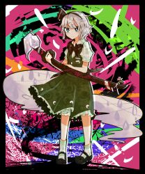  bad_id bad_pixiv_id blue_eyes blush female ghost grey_hair hair_ribbon hairband hat highres hitodama itomugi-kun katana konpaku_youmu konpaku_youmu_(ghost) ribbon short_hair short_sword skirt solo sword tantou touhou vest weapon white_hair 