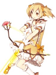  :o alternate_color alternate_eye_color alternate_hair_color arrow_(projectile) bad_id bad_pixiv_id blonde_hair bow bow_(weapon) choker collarbone drawing_bow female flower frills gloves glowing hairbow hijiri_(resetter) holding holding_arrow holding_bow_(weapon) holding_weapon kaname_madoka kaname_madoka_(magical_girl) kneehighs magical_girl mahou_shoujo_madoka_magica mahou_shoujo_madoka_magica_(anime) open_mouth pink_flower pink_rose puffy_sleeves rose short_hair short_twintails simple_background skirt socks solo twintails weapon white_background white_gloves white_socks yellow_eyes yellow_skirt 